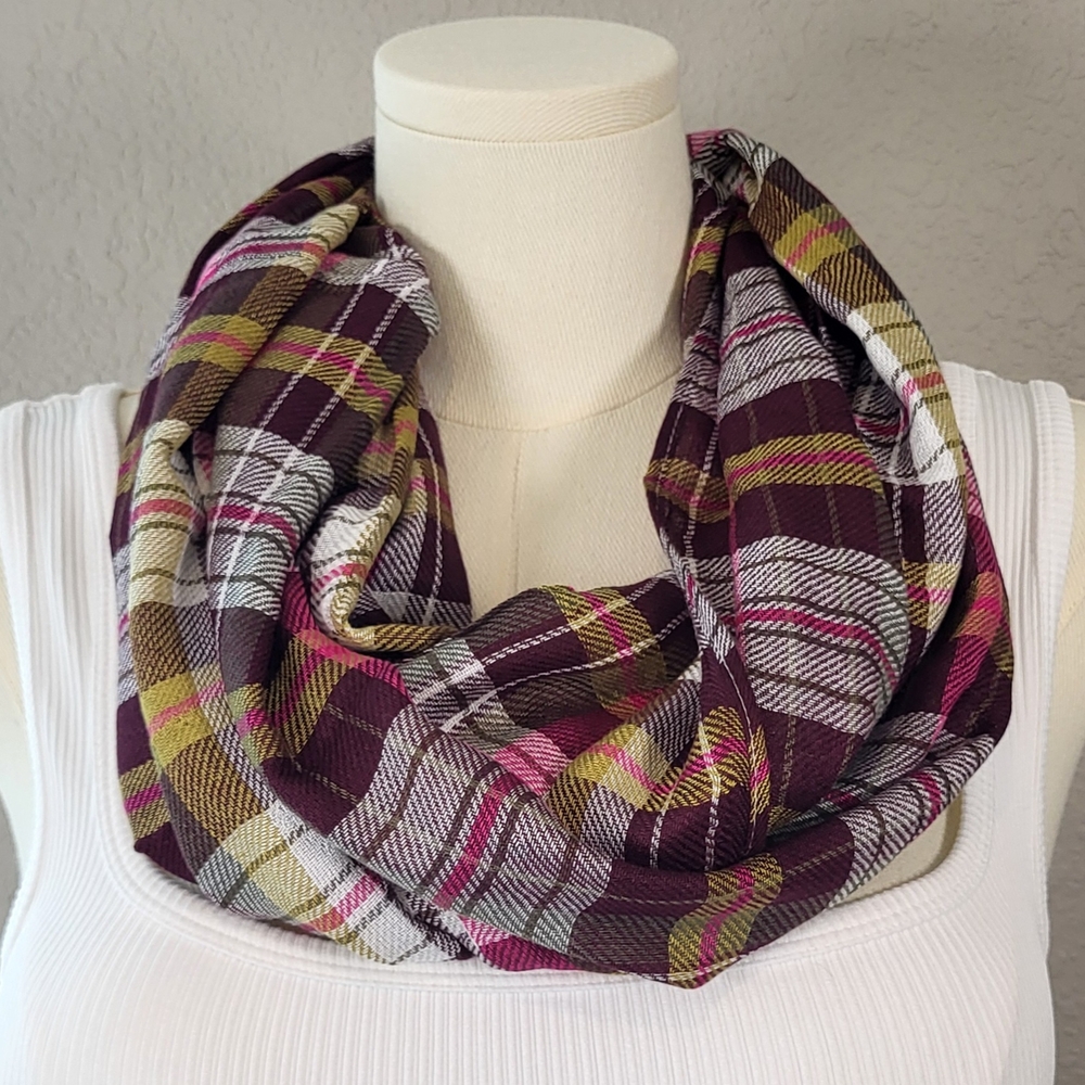 CATO Brown and Pink Plaid Infinity Scarf